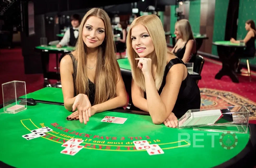Meja dealer dalam ruang kasino live